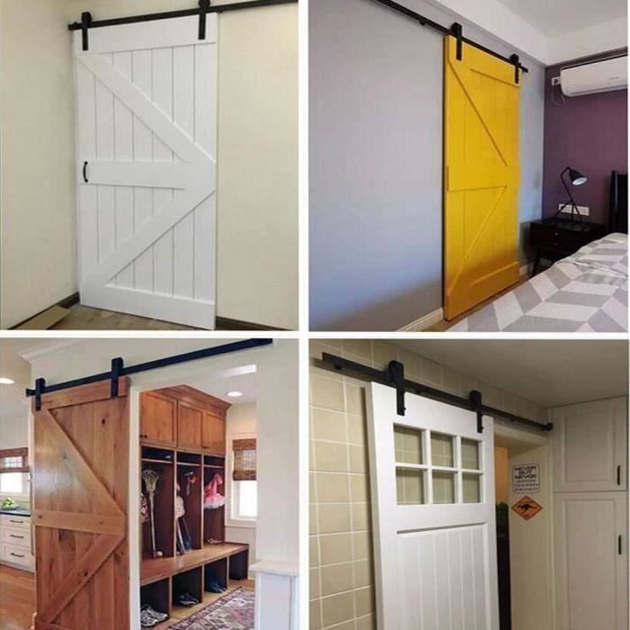 2M Sliding Door Rail Hanging Track System Door Rail Pulley Wheel Hardware Kit