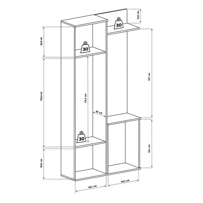 LEA Kleiderschrank mit Spiegel – Garderobenständer mit Haken und Schublade – Sonoma-Eiche – 97 x 30 x 195 cm