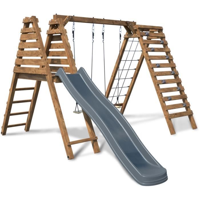 Parco giochi in legno - SOULET - ISIS - 2 strutture di gioco, scivolo, rete e parete da arrampicata