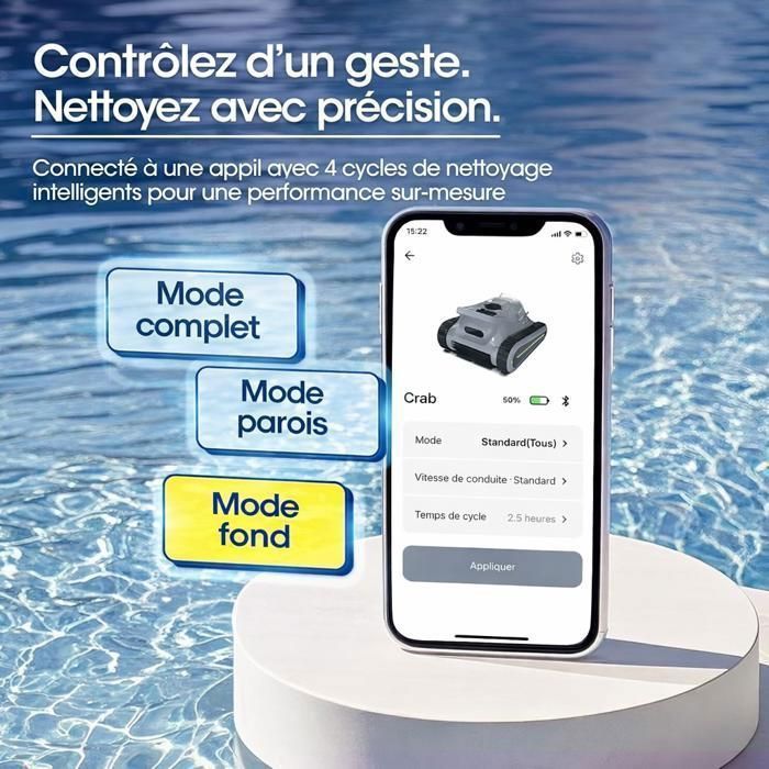 Robot limpiafondos inalámbrico para la limpieza del suelo, las paredes y la línea de flotación, 180 minutos de autonomía y apto para piscinas de hasta 2150 pies cuadrados.