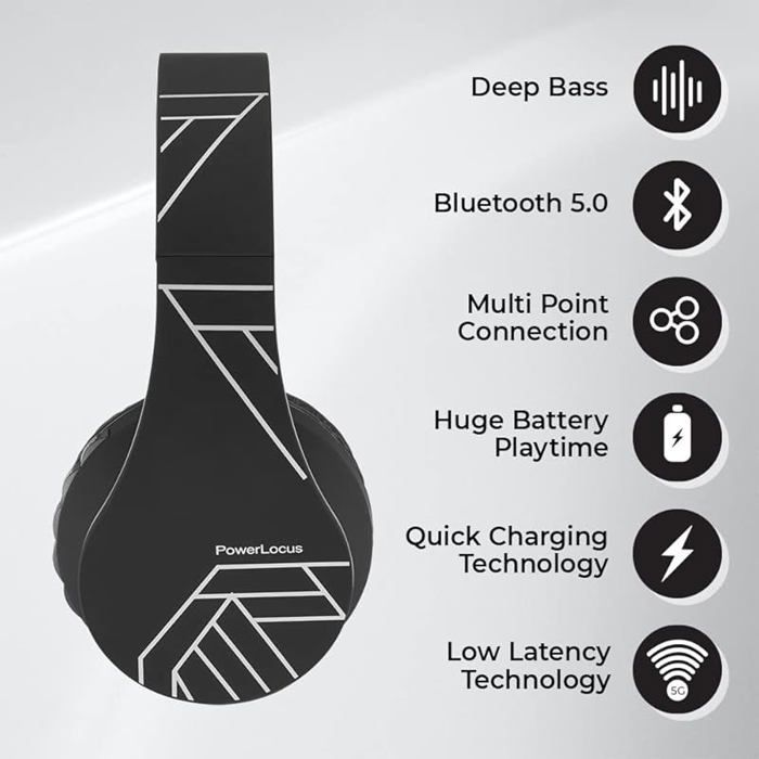 Auriculares Bluetooth inalámbricos supraaurales con micrófono integrado, sonido estéreo HD, compatibilidad con tarjetas Micro SD/TF, color negro/plata.