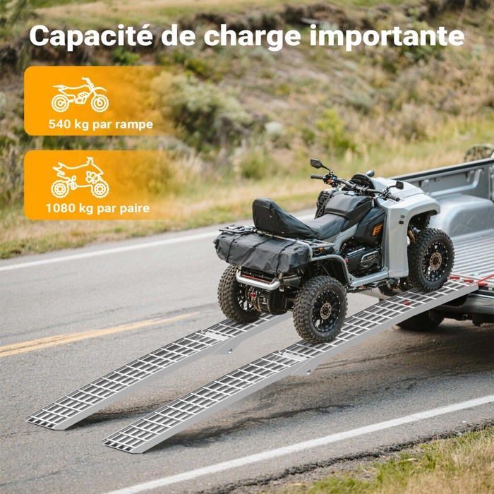 Rampa de carga plegable Wiltec – 3100 x 283 mm – Capacidad máxima 540 kg – Aluminio – con correa – para motocicleta, ATV, quad – Rampa