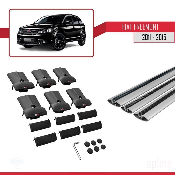 Barras de techo FLY - Modelo Railing - Compatible con Fiat Freemont 2011-2023 - 3 barras - Aluminio gris