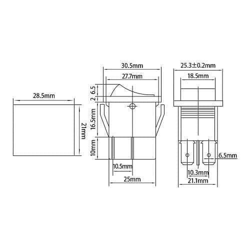 Interruptor basculante - Sin especificar - 2 pines - 16A - 250VAC - Negro