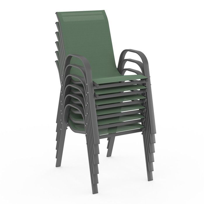Conjunto de muebles de jardín IDMARKET MADRID: mesa de 190 cm y 8 sillas apilables, color verde oliva.