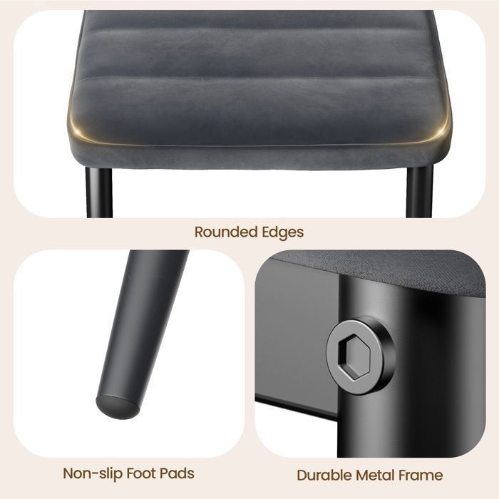 Chaise en Tissu Velours - Gris Foncé - Bealife - Patte Metal - Pied Antidérapant en Caoutchouc - Salle à Manger - Dossier - 4