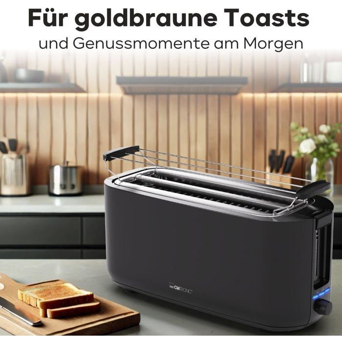 Tostadora de 4 rebanadas - TRAHOO - 1400W - Negra - 38x15,5x17,5 cm - Descongelación - Recalentamiento - Apagado automático