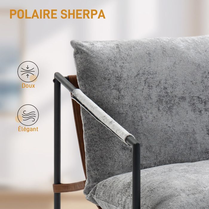 Lounge chair - HOMCOM - upholstered - wide seat - steel frame - printed velvet - 77x91x80cm - light grey