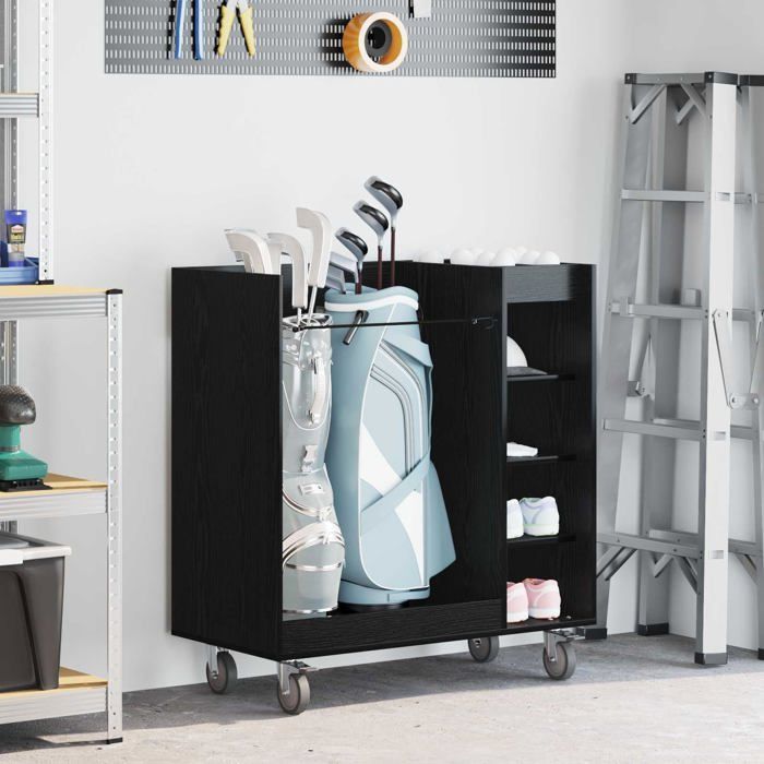 Taquilla de golf moderna - vidaXL - Roble negro - 90x45x98 cm - Amplio espacio de almacenamiento - 4 ruedas - Estructura metálica