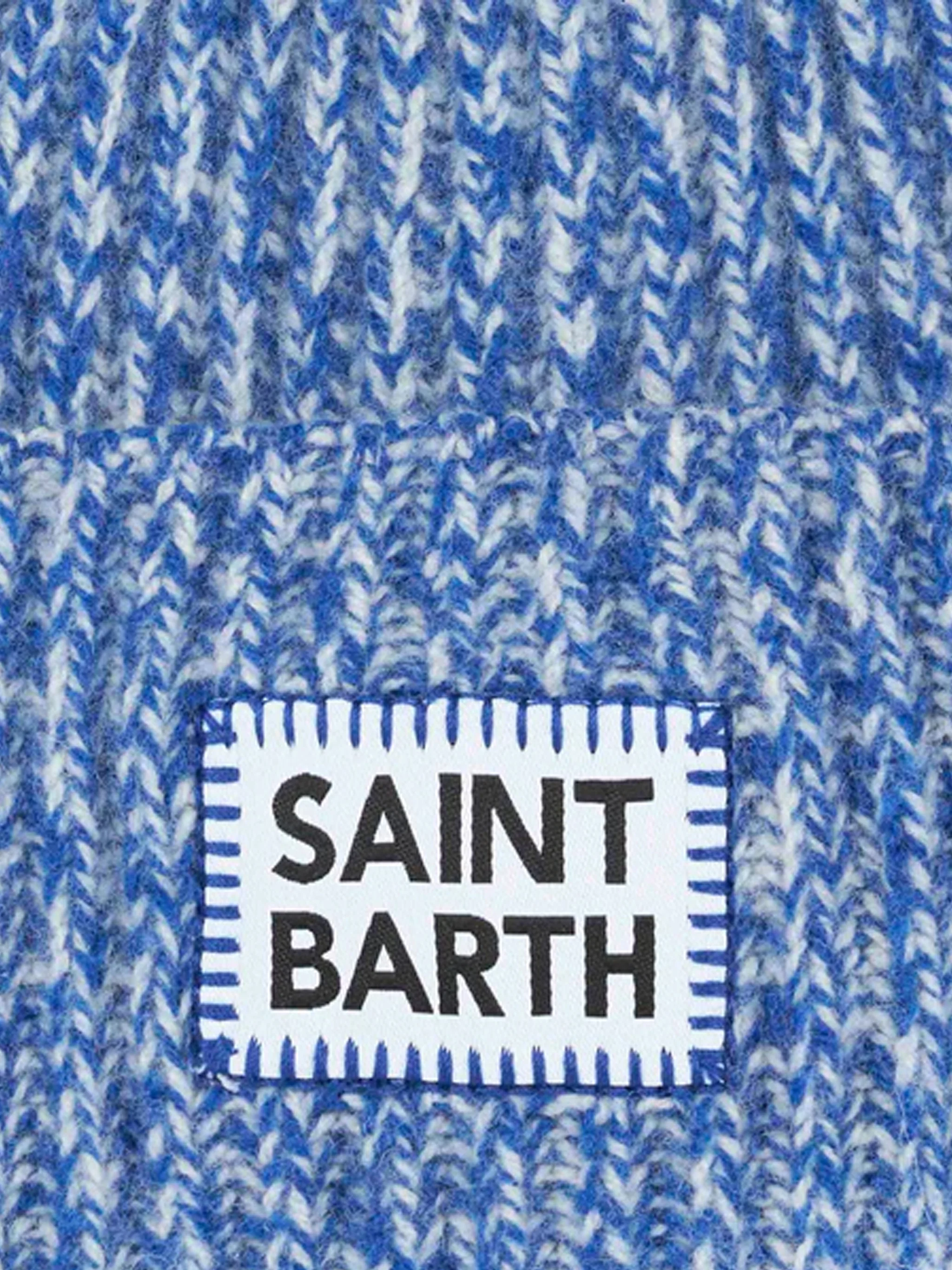 Weiß-blaue Mouliné-Mütze für Kinder mit Saint-Barth-Stickerei