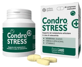 INNOVET Condrostress+ para cães, 60 comprimidos mastigáveis, auxilia o metabolismo na osteoartrite.