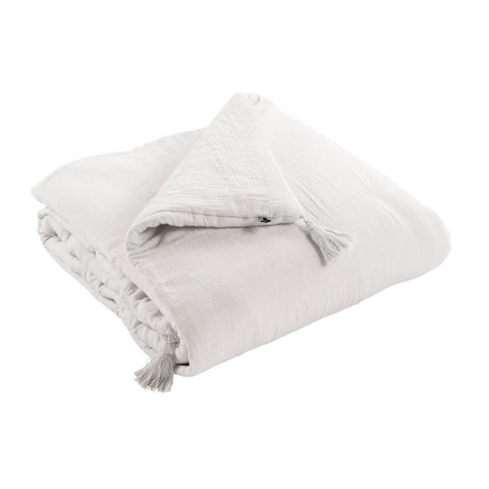 Edredon - GAIA - 90 x 200 cm - Gaze de Coton - Coloris Chantilly - Finition Pompons