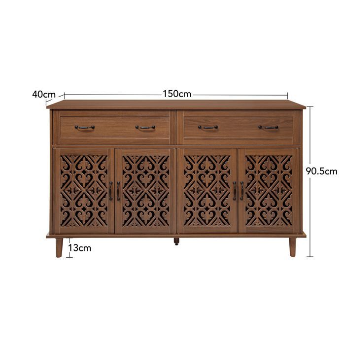 MIVRAY Buffet et Enfilade avec 4 Portes 2 Tiroirs et Étagères Réglables pour Salon en Panneaux de Particules Noyer