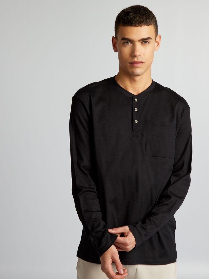 Henley-hals T-shirt - zwart
