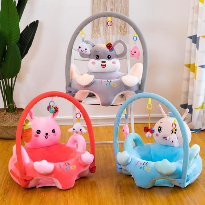 Fauteuil Bébé dès 3 Mois, Chaise d'Apprentissage en peluche Avec Tige de Jeu, Moelleux Siège de Soutien au Sol,Souris
