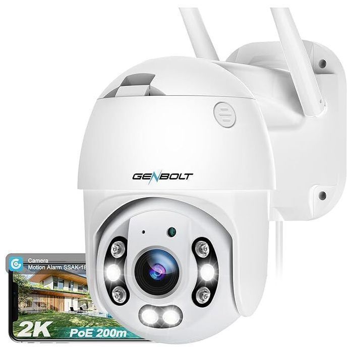GENBOLT 2.5K Caméra de Surveillance Extérieure WiFi ,4MP 2.4/5Ghz DC&PoE Caméra IP Détection Humaine Vision Couleur Suivi Auto