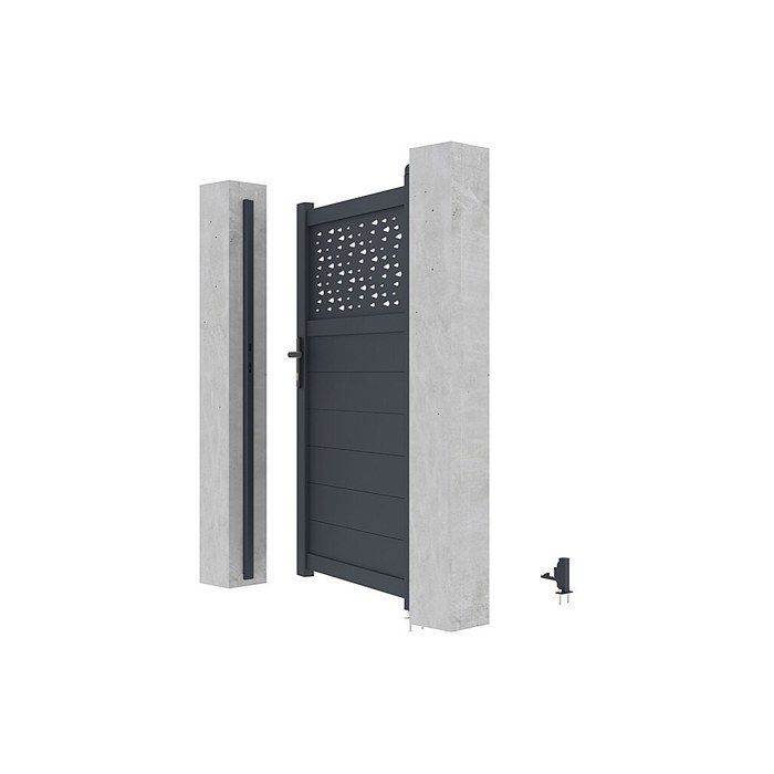 Portillon battant aluminium semi plein à motifs L103 x H166 cm anthracite - BAZIO