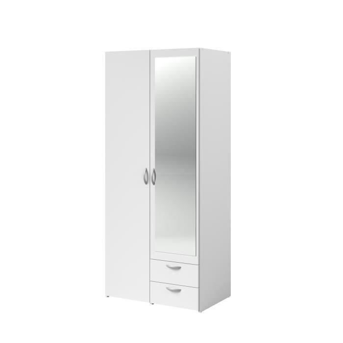 Armadio VARIA - Finitura bianca - 2 ante a battente + 1 specchio + 2 cassetti - L 81 x H 185 x P 51 cm - PARISET