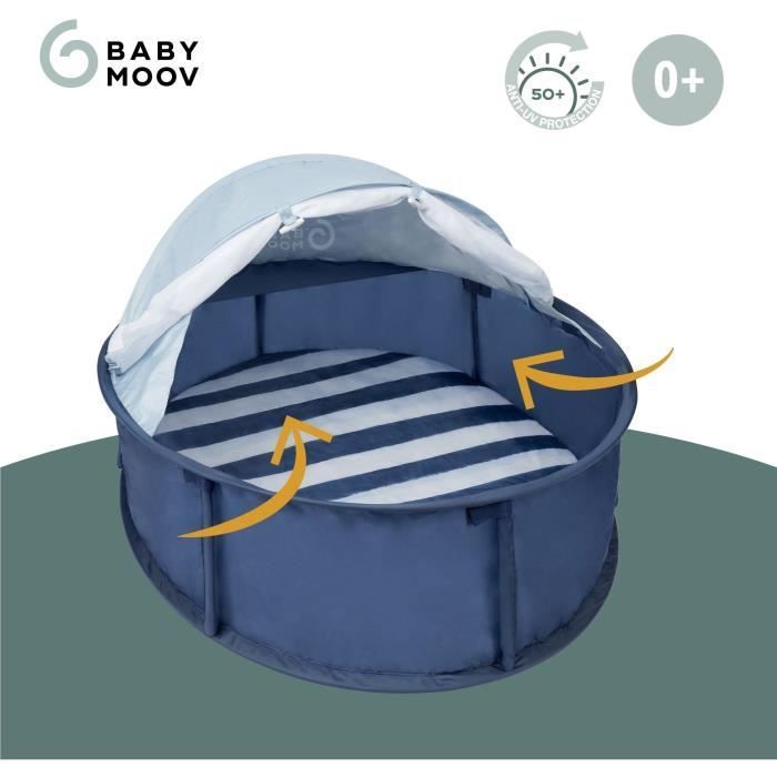 BABYMOOV Babyni 2-in-1 box en reisbedje met zeemansstrepen, UV-bescherming SPF 50+, inclusief muggennet en zonnescherm, pop-up systeem