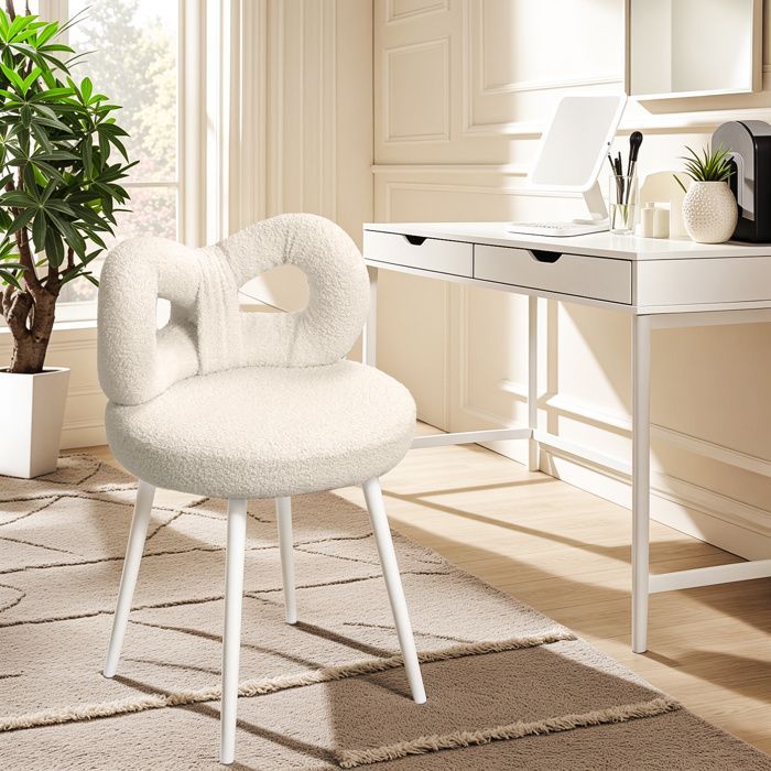 Tabouret de coiffeuse - CREMLANK - Chaise de Bureau - Robuste - Acier carbone - 37X37X46CM - BLANC