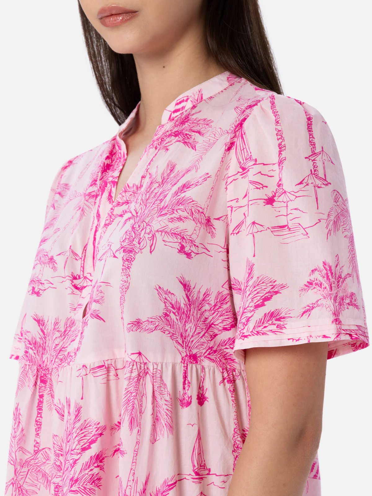 Siara damesjurk van kort katoenvoile met toile de jouy-print