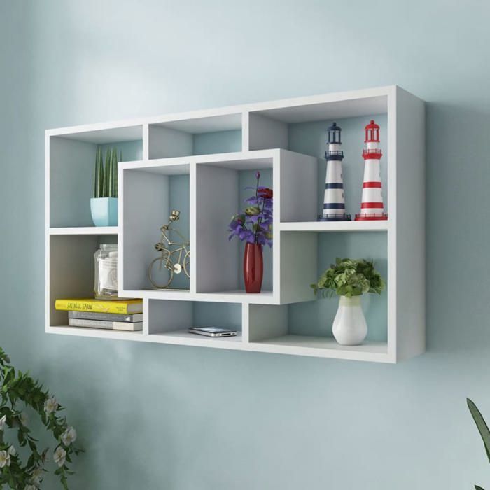 vidaXL wanddisplayrek met 8 vakken, wit