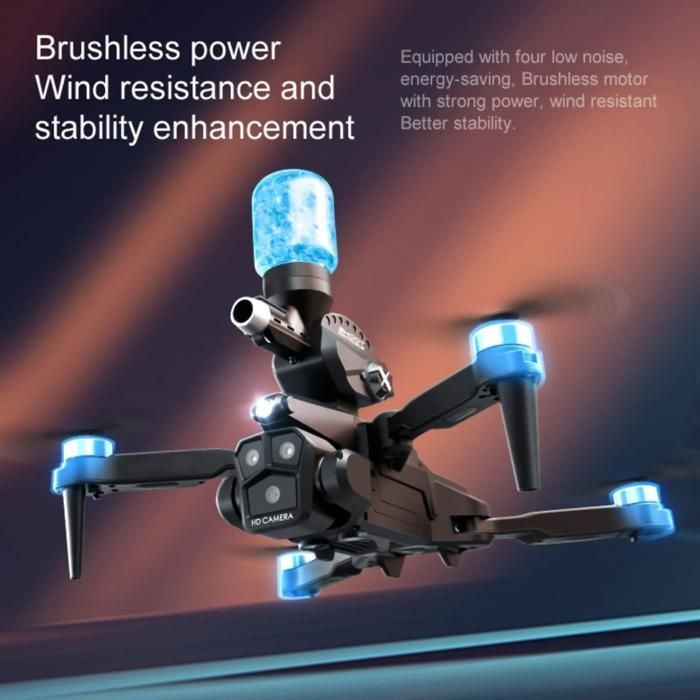 Dron 8K, triple lente, globos de agua, luces para vuelo nocturno, dos baterías, apto para principiantes, fibra de carbono