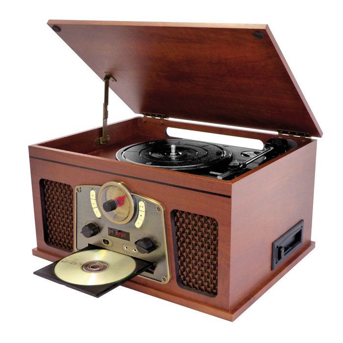 Sistema Hi-Fi INOVALLEY RETRO10E-BTH-N con giradischi, funzione di codifica, Bluetooth, CD, audio a cassette, radio FM, USB.