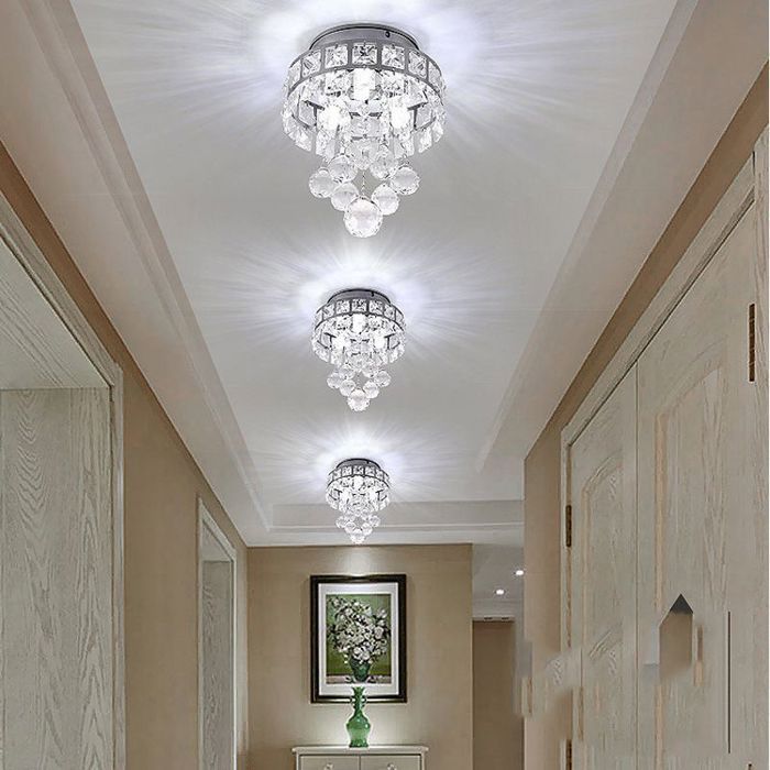 Plafoniera in cristallo, lampadario moderno cromato, illuminazione con attacco E14, lampada a sospensione, luce calda