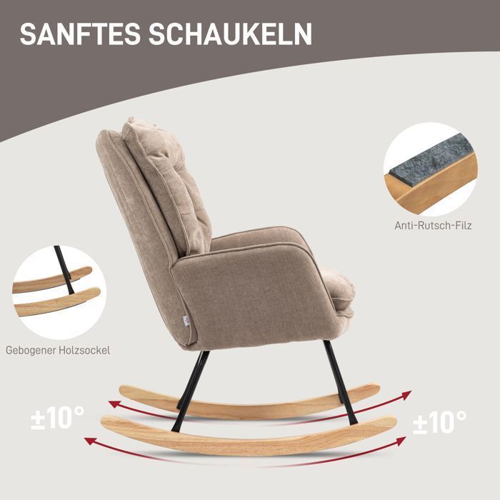 Feuille épaissie Fauteuil à bascule Fauteuil à accoudoirs, fauteuil d'allaitement avec aspect chenille, fauteuil à bascule jusqu'à