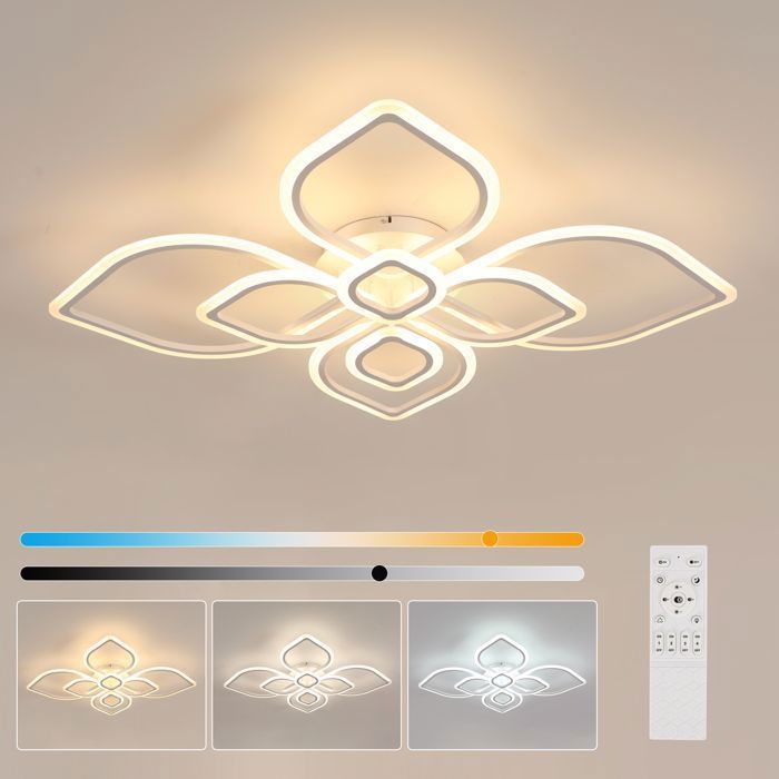 Lámpara de techo LED DORLINK de 120 W - Diseño moderno, 8 cabezales con control remoto - Regulable de 3000 K a 6500 K - Blanca - Para sala de estar, dormitorio y cocina