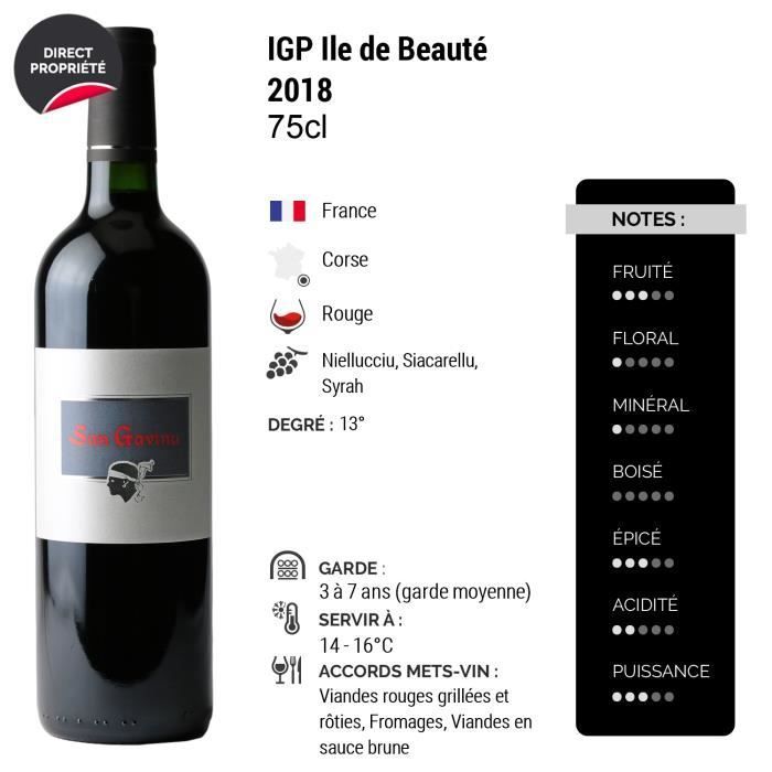 Ile de Beauté San Gavino Rouge 2018 - Lot de 3x75cl - Domaine San Gavino - Vin IGP Rouge de Corse - Cépages Niellucciu, Siacarellu,