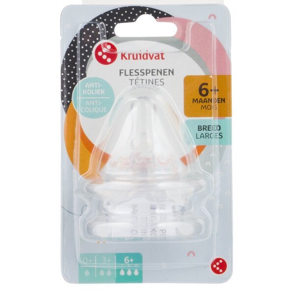 Kruidvat 6+M Anti-Colic sisači za bočicu s brzim protokom i širokim vratom<br>2 komada