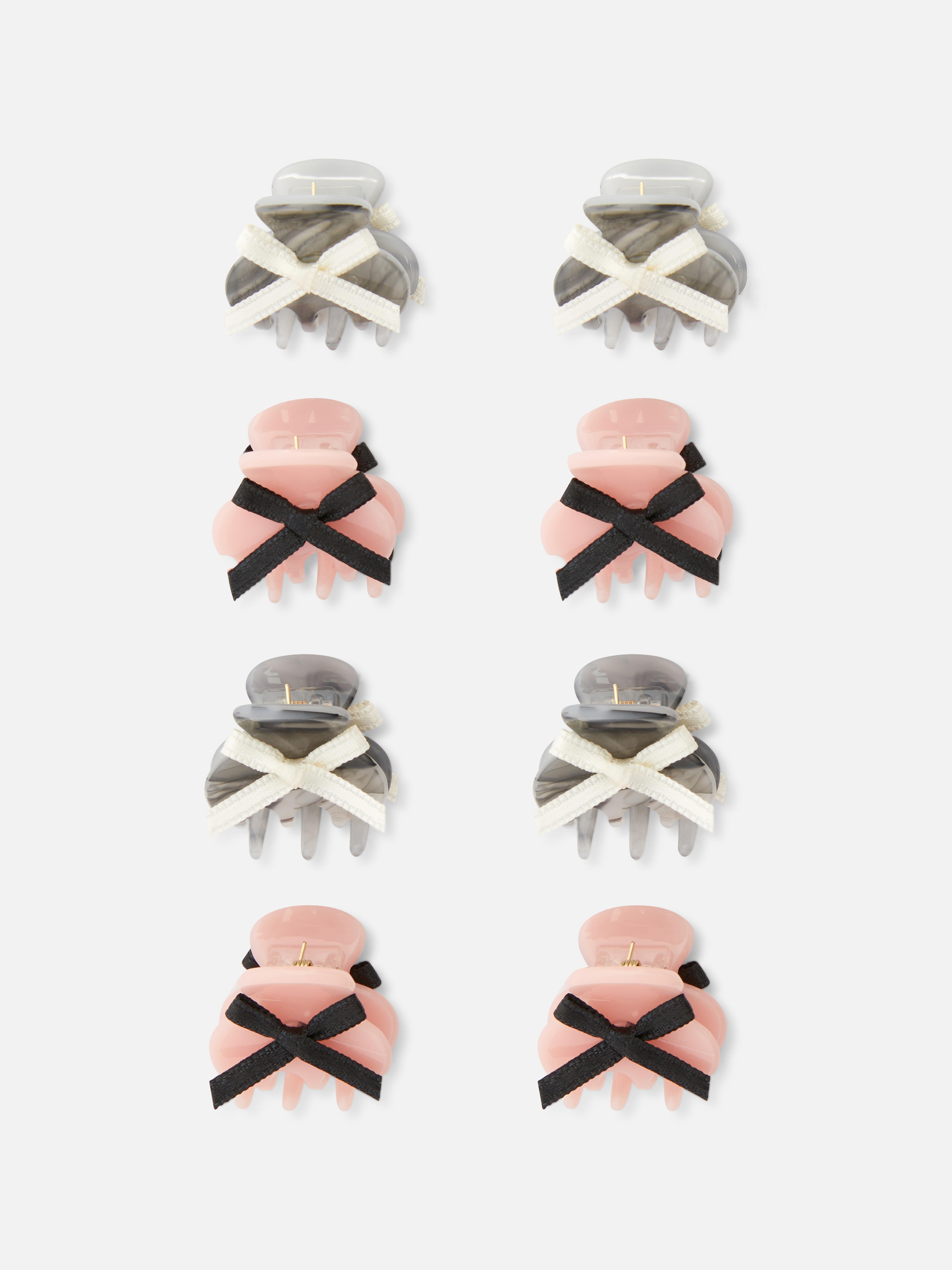 Mini fermagli per capelli a forma di bulldog con fiocchi, set da 8. Confezione multipla di mini fermagli per capelli a forma di bulldog con fiocchi sulla parte superiore.