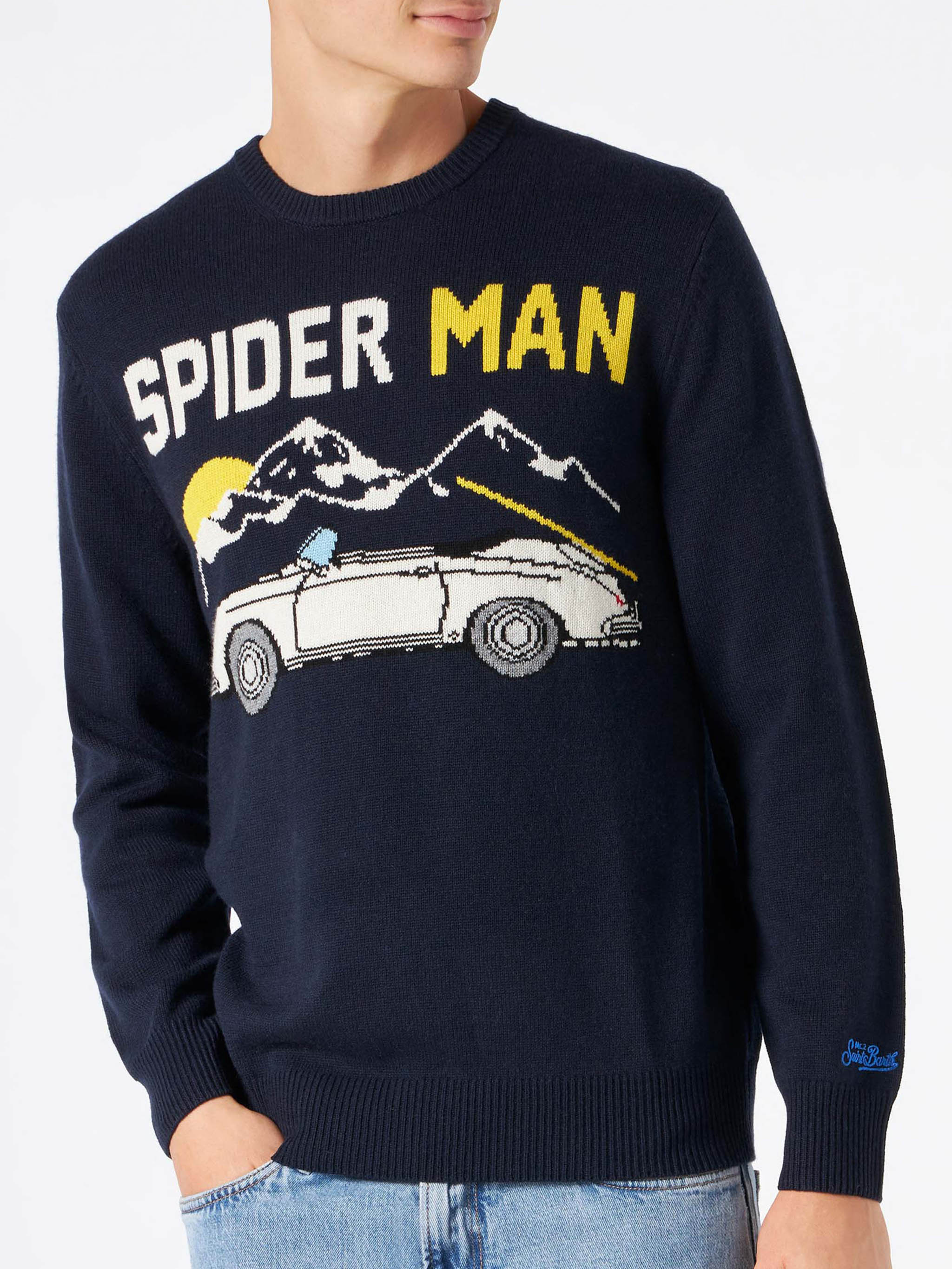 Suéter masculino azul marinho com estampa de carros