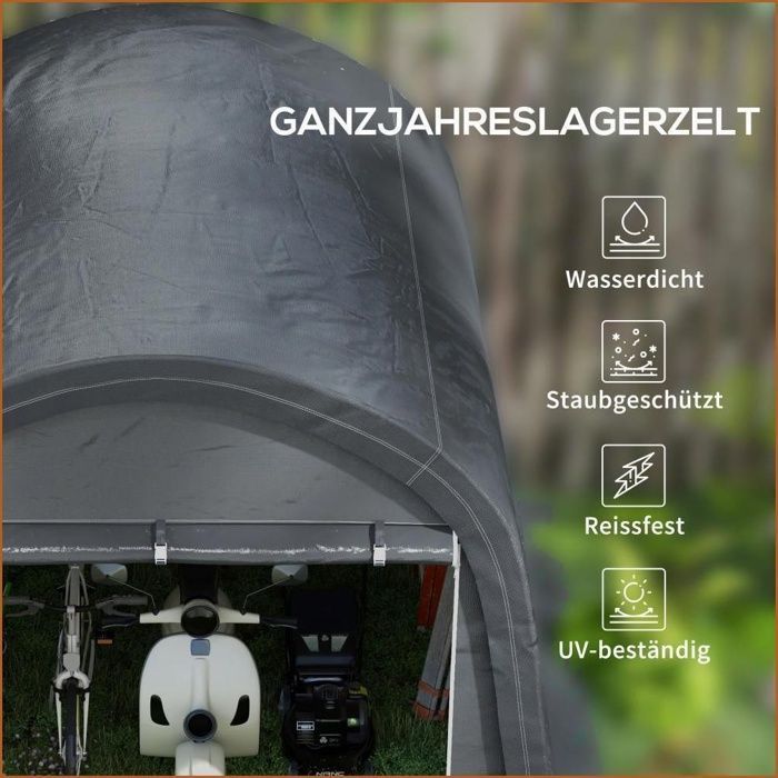 Cochera Outsunny - 3x3m, protección UV, impermeable, acero/PE - Gris