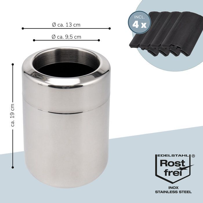 Enfriador de botellas Bremermann de acero inoxidable con acumuladores de frío, para botellas de 750 ml, redondo.
