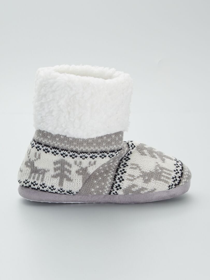 Pantufas acolchoadas com estampa jacquard - cinza