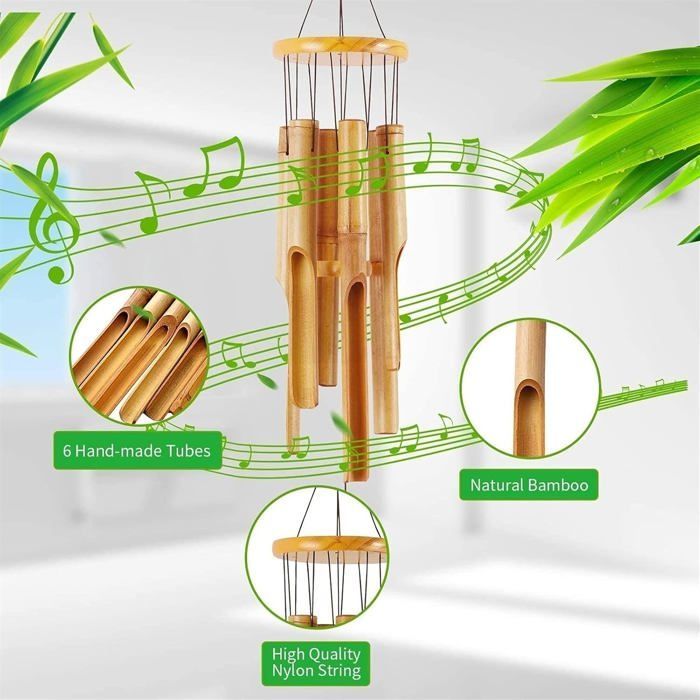 81cm Natural Bamboo Wind Chime - Garden, Patio, Indoor/Outdoor Decoration - Zen and Soothing Design