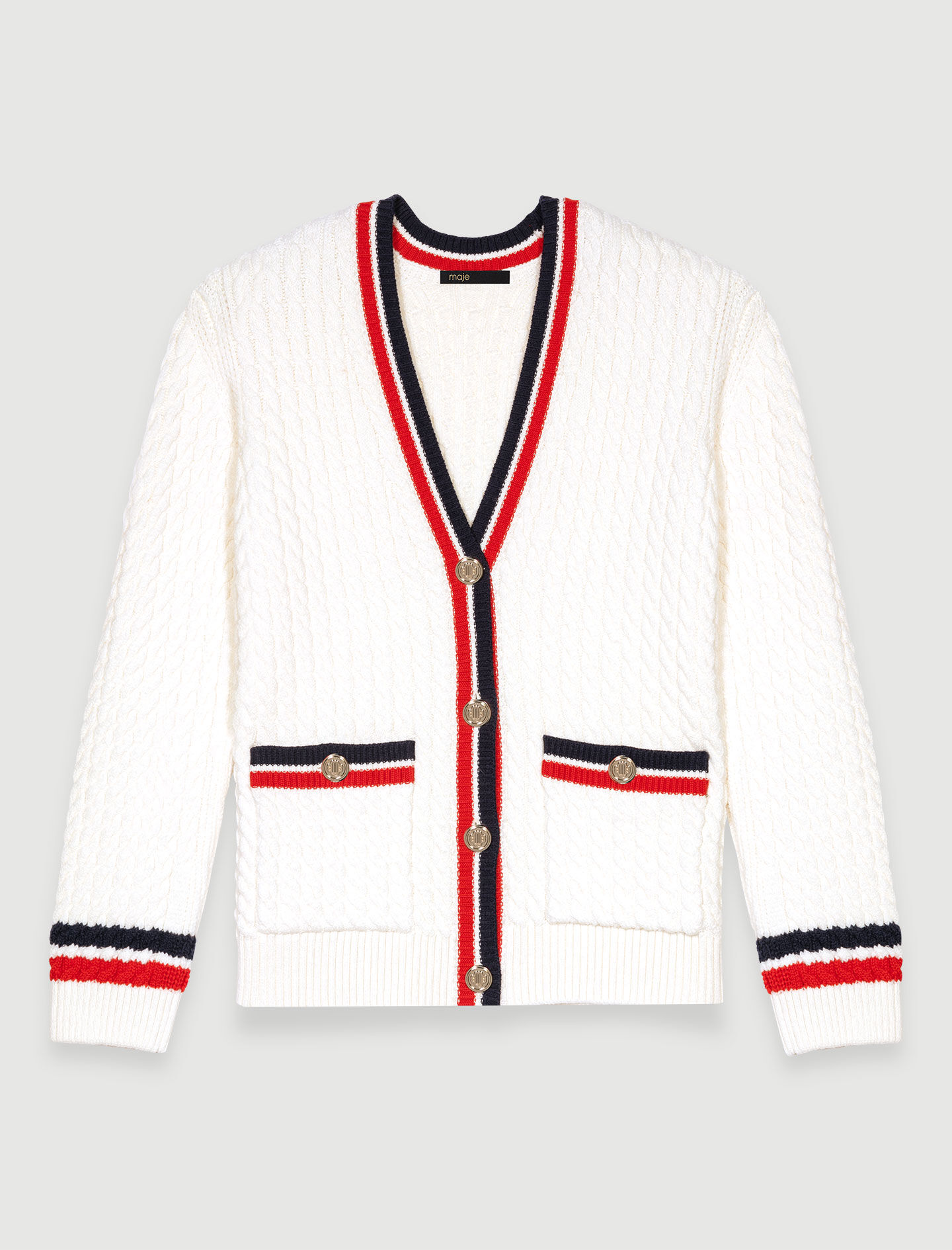 Cardigan lung tricotat - Alb-gălbui
