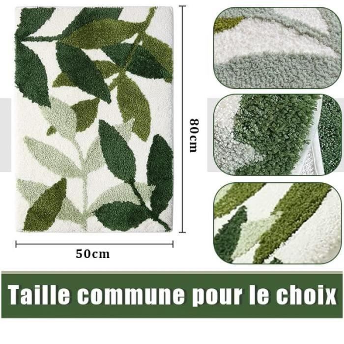 Tapis de Bain-50x80cm-Durable-Absorbant-Antidérapant - Doux et Confortable-Lavable en Machine-Green Leaf