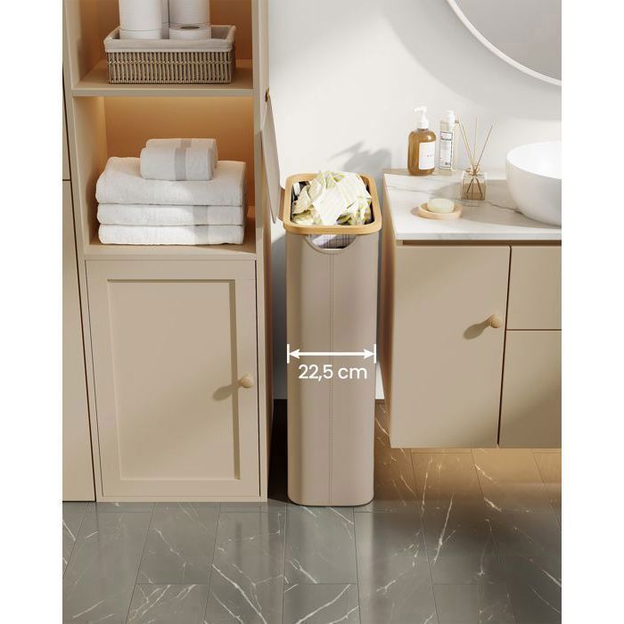 Cesto de ropa delgado SONGMICS con tapa, 65 L, forro de malla extraíble, tela Oxford, plegable, 42 x 22,5 x 70,5 cm, marrón