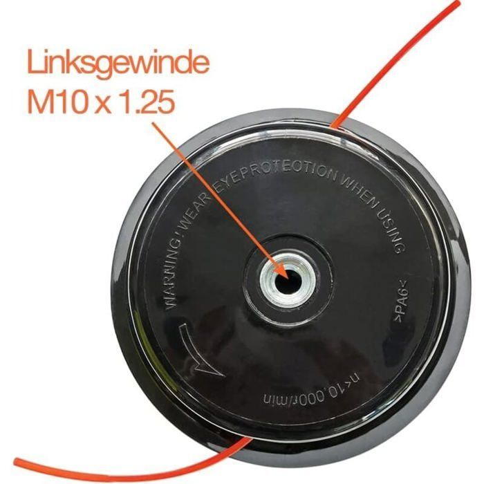 Cabezal de hilo para desbrozadora - Hilo de nailon doble - M10x1.25 - Apto para cortacéspedes y motores de gasolina.