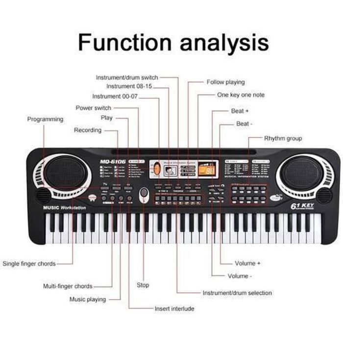 Teclado eletrônico - KENLUMO - 61 teclas - Brinquedo musical - Desenvolve a percepção - Para crianças