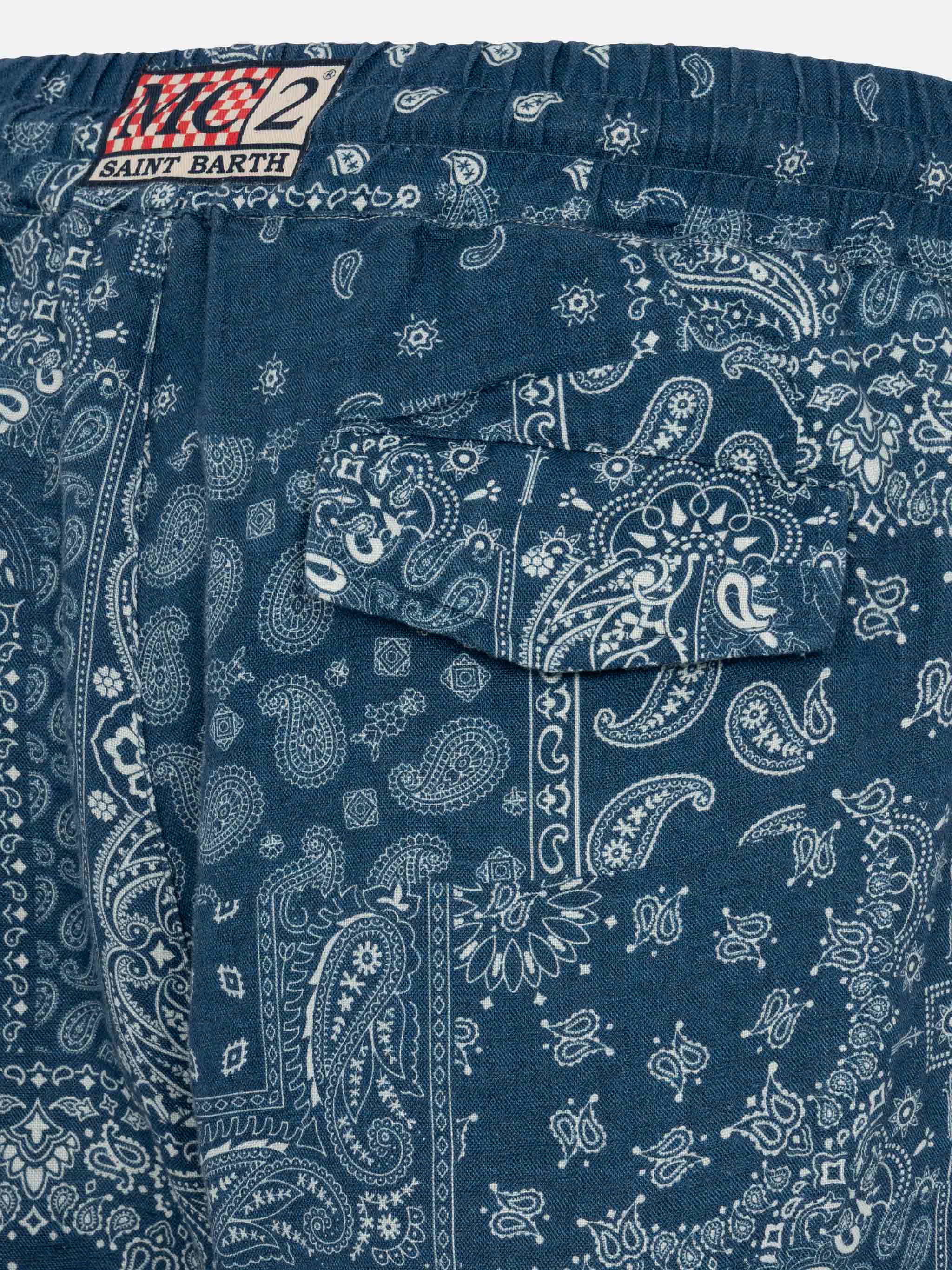 Calais linnen broek met bandana-print