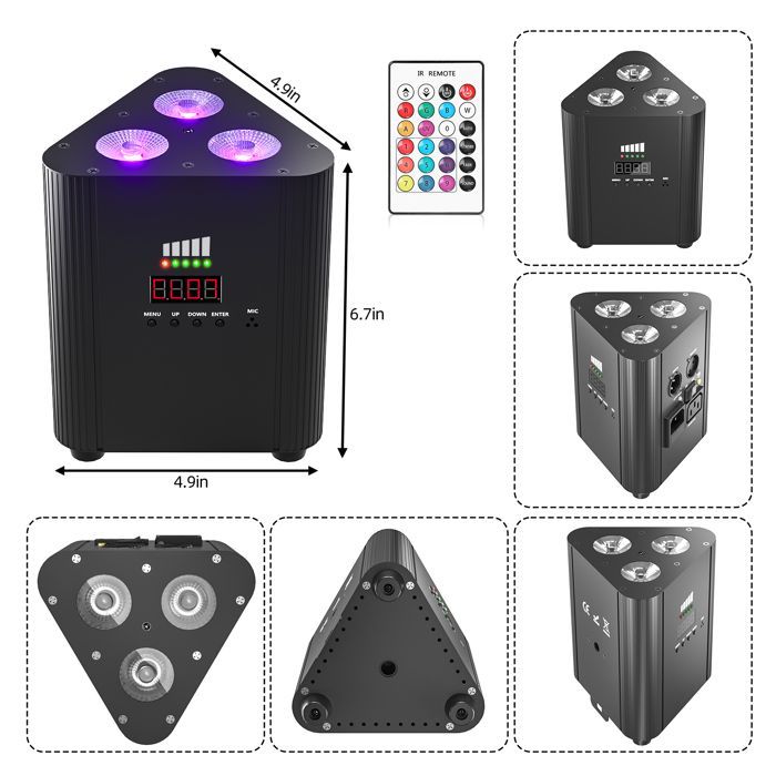 Luci da palcoscenico ricaricabili - UKING LED RGBW DMX per feste - Con telecomando per DJ, bar e discoteca - Confezione da 4