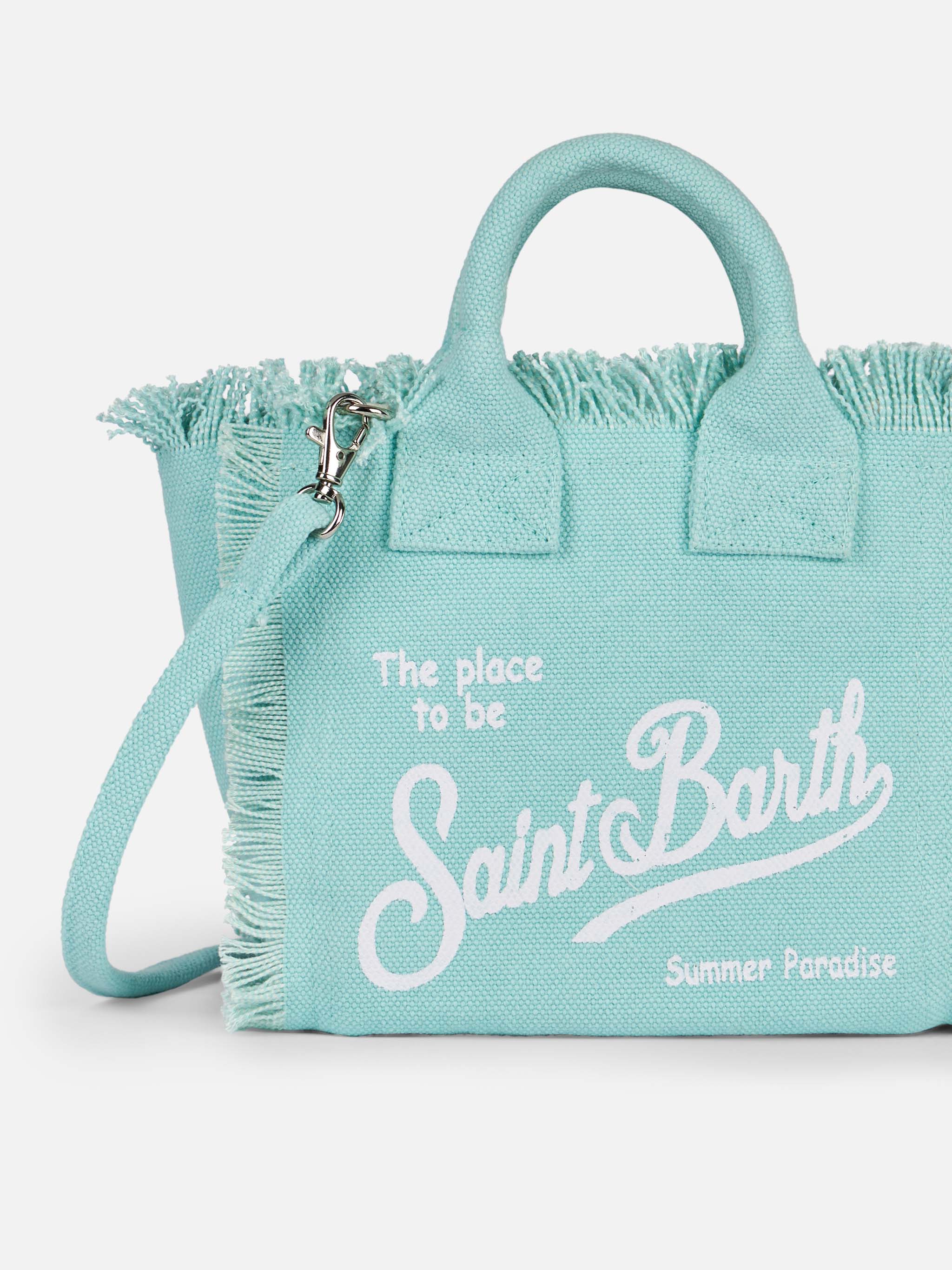 Mini sminkväska i bomull i canvas, vattengrön | Saint Barth-logotyptryck | Dragkedja | Innerficka med dragkedja | Avtagbar axelrem | MC2 Saint Barth