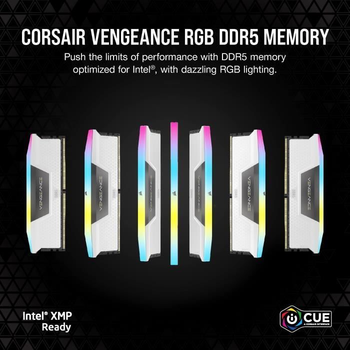 CORSAIR Vengeance RGB DDR5 – 32 GB (2 x 16 GB) DIMM – 5200 MHz – Ungepuffert, 40-40-40-77, XMP 3.0, Weißer Kühlkörper, RGB-LED, 1,25 V