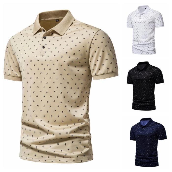 INSFITY Men's Regular Fit Polka Dot Polo Shirt - Short Sleeves - Summer - Khaki