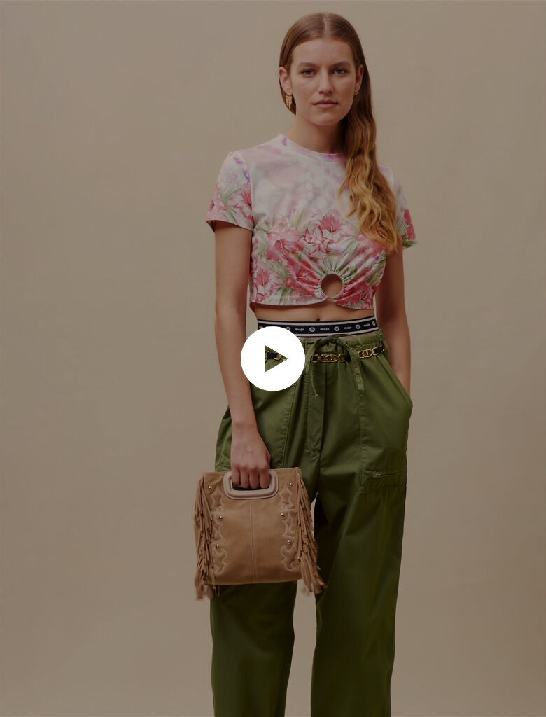 Tricou floral - Hibiscus roz/verde